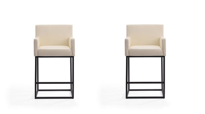 Manhattan Comfort - Ambassador Faux Leather Counter Stool with Metal Legs in Cream and Black - Set of 2 - 2-CS010-CR veiw 1