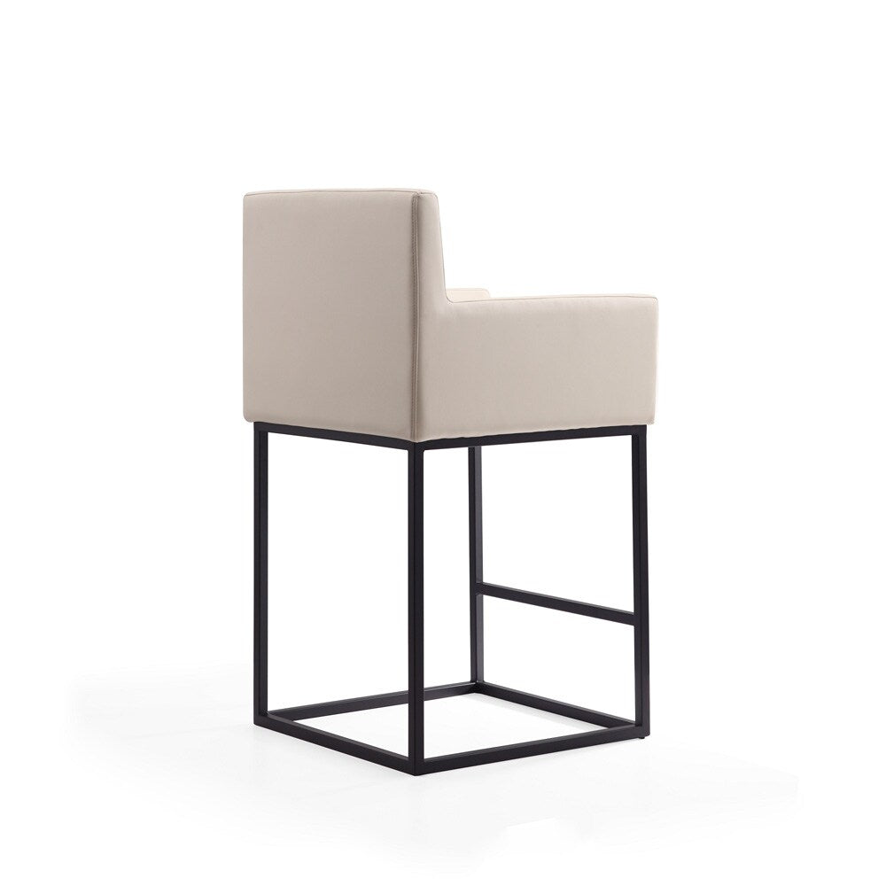 Manhattan Comfort - Ambassador Faux Leather Counter Stool with Metal Legs in Cream and Black - Set of 2 - 2-CS010-CR veiw 3