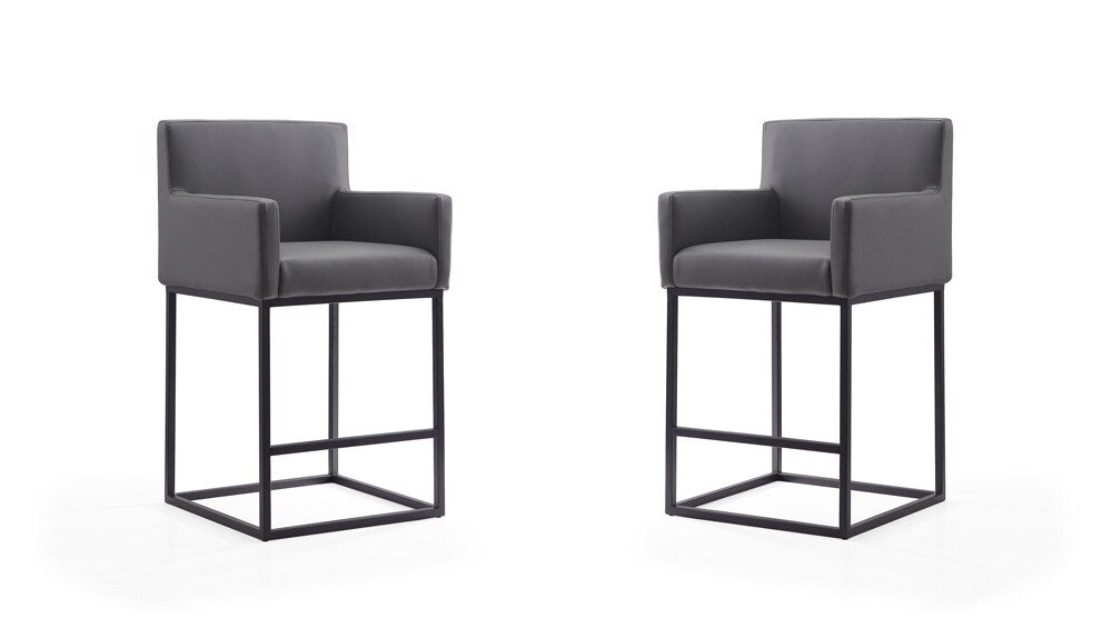 Manhattan Comfort - Ambassador Faux Leather Counter Stool with Metal Legs in Grey and Black - Set of 2 - 2-CS010-GY veiw 1