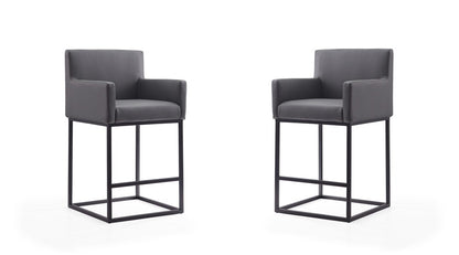 Manhattan Comfort - Ambassador Faux Leather Counter Stool with Metal Legs in Grey and Black - Set of 2 - 2-CS010-GY veiw 1