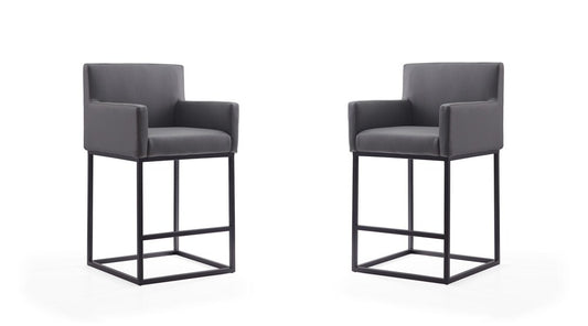 Manhattan Comfort - Ambassador Faux Leather Counter Stool with Metal Legs in Grey and Black - Set of 2 - 2-CS010-GY veiw 1