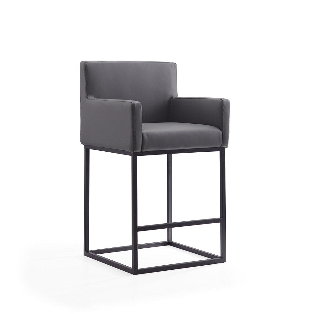 Manhattan Comfort - Ambassador Faux Leather Counter Stool with Metal Legs in Grey and Black - Set of 2 - 2-CS010-GY veiw 3