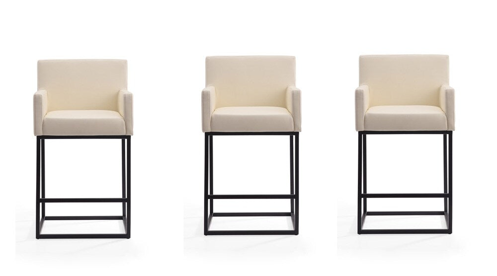 Manhattan Comfort - Ambassador Faux Leather Counter Stool with Metal Legs in Cream and Black - Set of 3 - 3-CS010-CR veiw 1