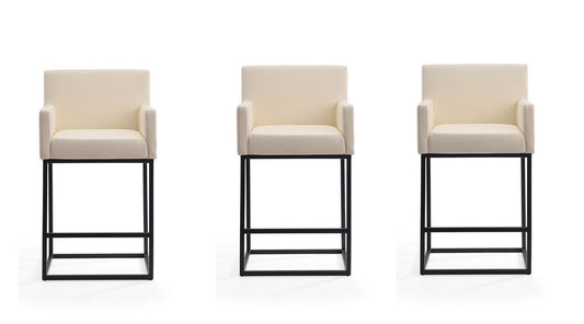 Manhattan Comfort - Ambassador Faux Leather Counter Stool with Metal Legs in Cream and Black - Set of 3 - 3-CS010-CR veiw 1