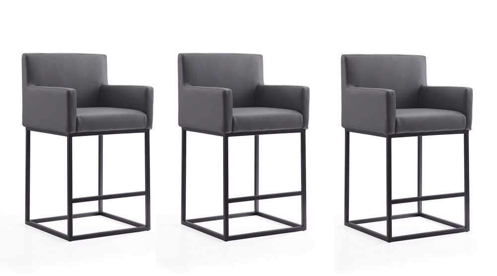 Manhattan Comfort - Ambassador Faux Leather Counter Stool with Metal Legs in Grey and Black - Set of 3 - 3-CS010-GY veiw 1