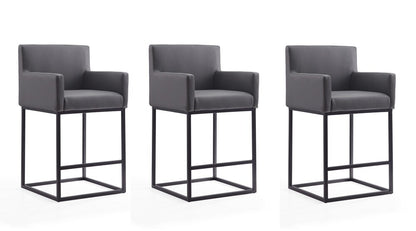 Manhattan Comfort - Ambassador Faux Leather Counter Stool with Metal Legs in Grey and Black - Set of 3 - 3-CS010-GY veiw 1
