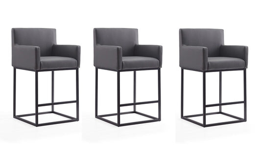 Manhattan Comfort - Ambassador Faux Leather Counter Stool with Metal Legs in Grey and Black - Set of 3 - 3-CS010-GY veiw 1