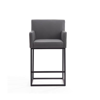 Manhattan Comfort - Ambassador Faux Leather Counter Stool with Metal Legs in Grey and Black - Set of 3 - 3-CS010-GY veiw 3