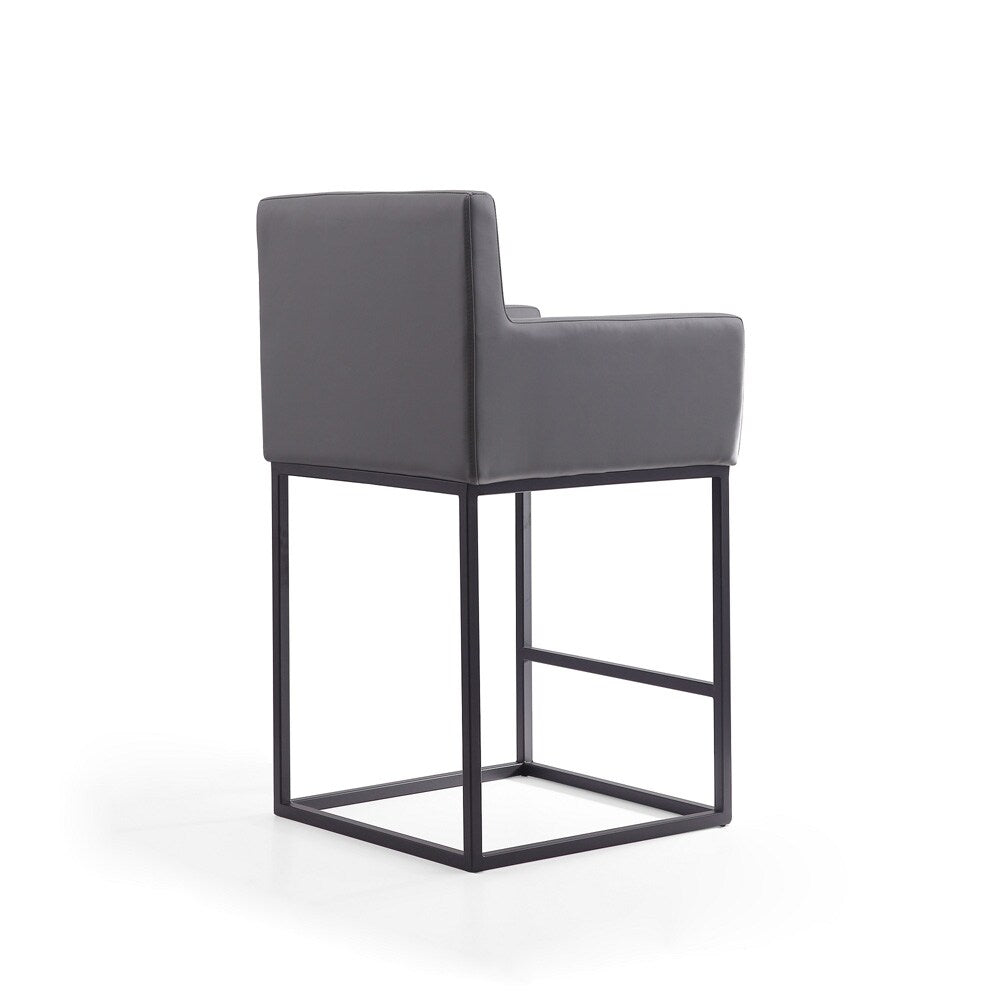 Manhattan Comfort - Ambassador Faux Leather Counter Stool with Metal Legs in Grey and Black - Set of 3 - 3-CS010-GY veiw 4