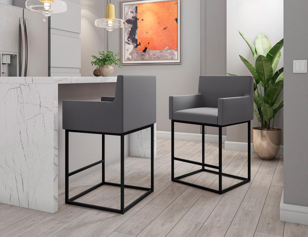 Manhattan Comfort - Ambassador Faux Leather Counter Stool with Metal Legs in Grey and Black - Set of 3 - 3-CS010-GY veiw 7