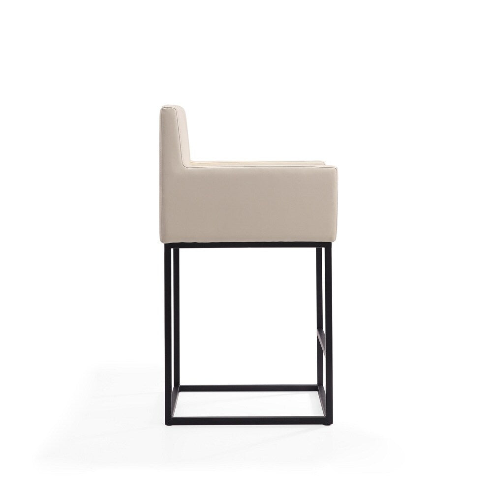 Manhattan Comfort - Ambassador Faux Leather Counter Stool with Metal Legs in Cream and Black - CS010-CR veiw 3
