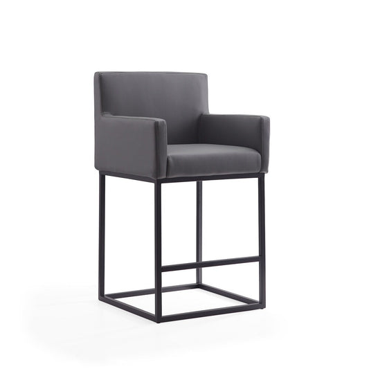 Manhattan Comfort - Ambassador Faux Leather Counter Stool with Metal Legs in Grey and Black - CS010-GY veiw 2