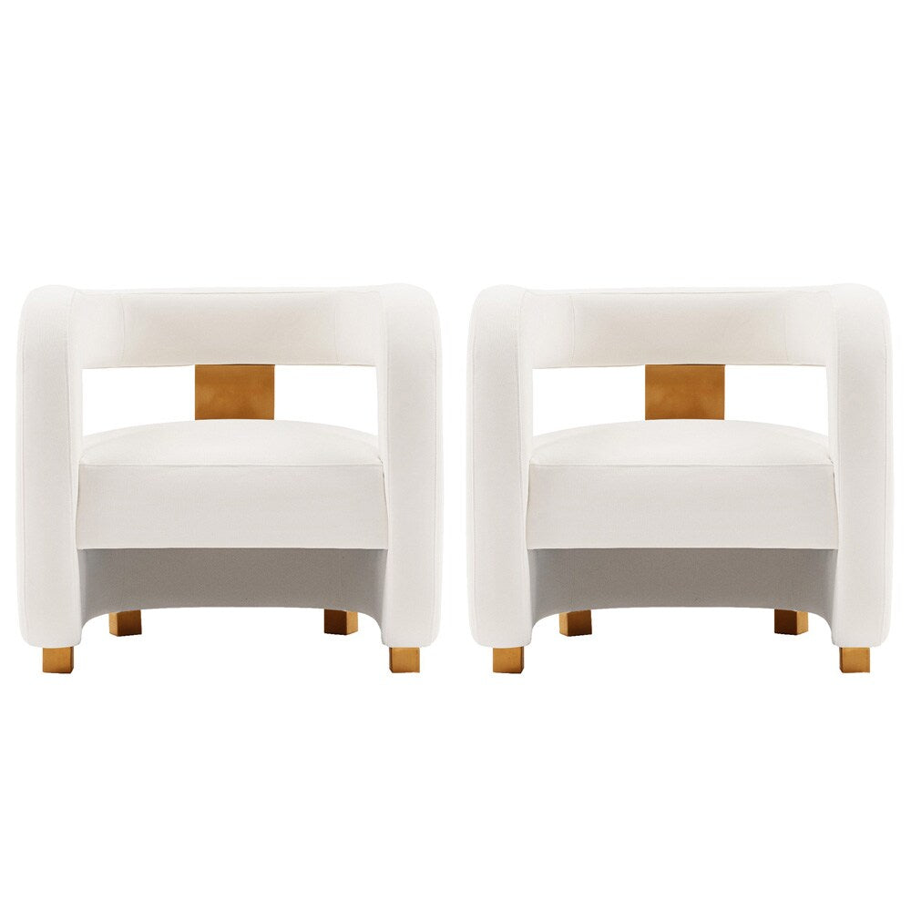 Manhattan Comfort - Amirah Velvet Accent Chair with Metal Legs in White - Set of 2 - 2-AC060-WH veiw 1