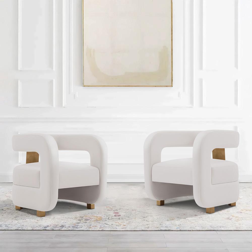 Manhattan Comfort - Amirah Velvet Accent Chair with Metal Legs in White - Set of 2 - 2-AC060-WH veiw 7