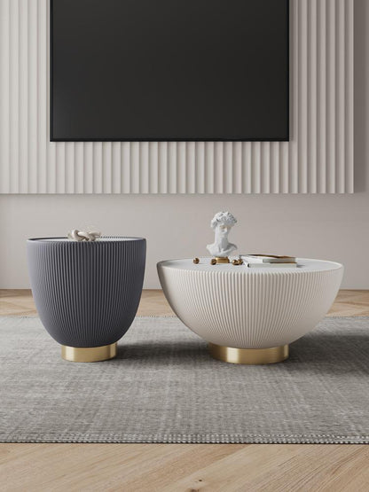 Manhattan Comfort - 2-Piece Anderson Leatherette Coffee Table and End Table 2.0 with Stainless Steel Legs in Cream Grey - 2-AT01-CRGY veiw 10