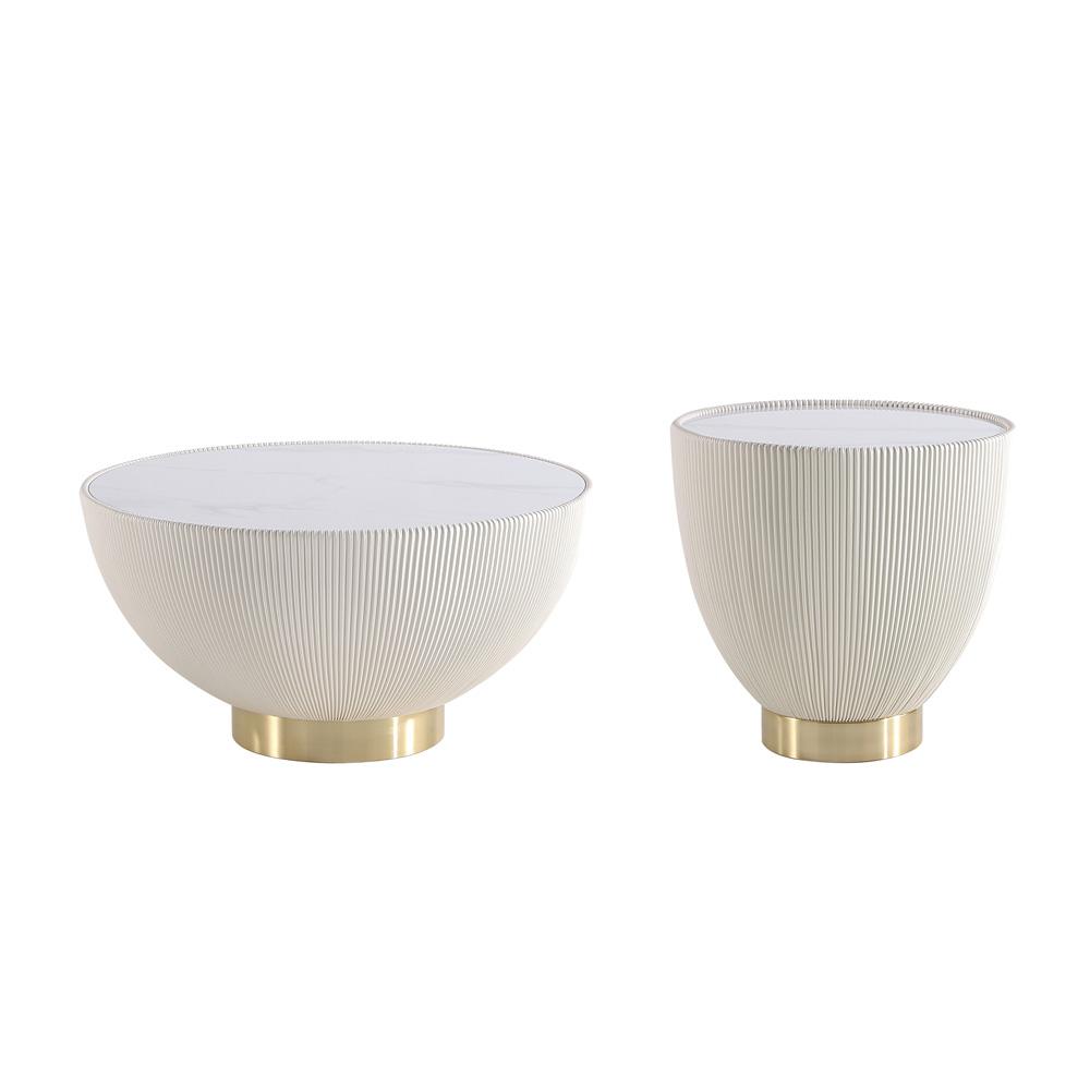 Manhattan Comfort - 2-Piece Anderson Leatherette Coffee Table and End Table 2.0 with Stainless Steel Legs in Cream - 2-AT01-CR veiw 1