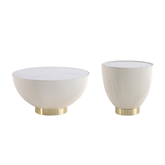 Manhattan Comfort - 2-Piece Anderson Leatherette Coffee Table and End Table 2.0 with Stainless Steel Legs in Cream - 2-AT01-CR veiw 1