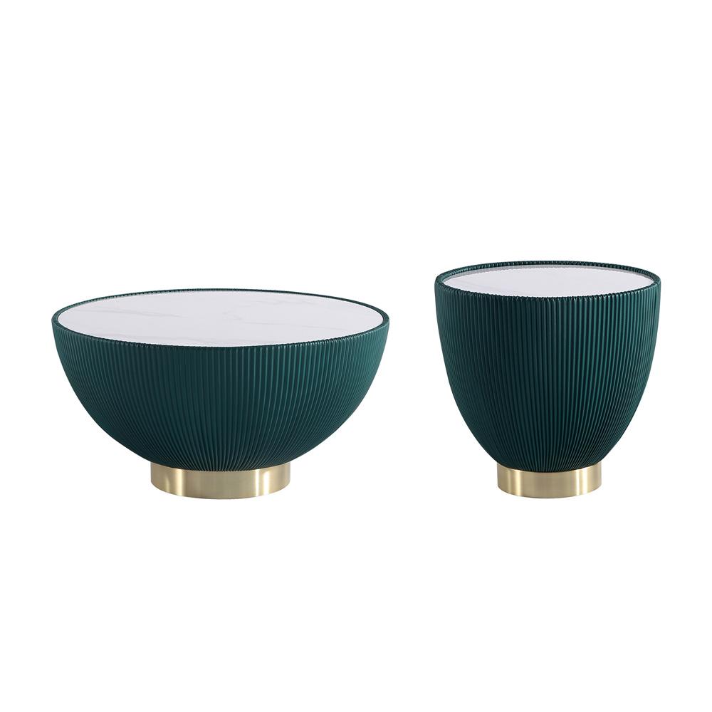 Manhattan Comfort - 2-Piece Anderson Leatherette Coffee Table and End Table 2.0 with Stainless Steel Legs in Green - 2-AT01-GR veiw 1