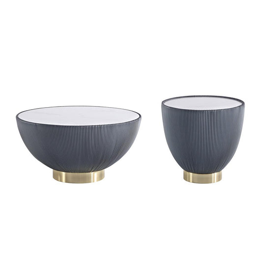 Manhattan Comfort - 2-Piece Anderson Leatherette Coffee Table and End Table 2.0 with Stainless Steel Legs in Grey - 2-AT01-GY veiw 1