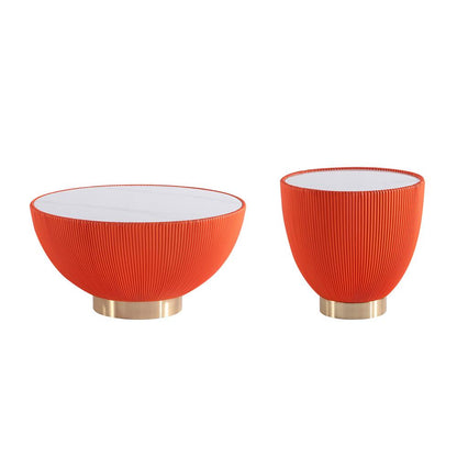 Manhattan Comfort - 2-Piece Anderson Leatherette Coffee Table and End Table 2.0 with Stainless Steel Legs in Orange - 2-AT01-OR veiw 1