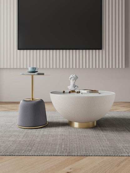 Manhattan Comfort - 2-Piece Anderson Leatherette Coffee Table and End Table 1.0 with Stainless Steel Legs in Cream Grey - 2-AT02-CRGY veiw 12