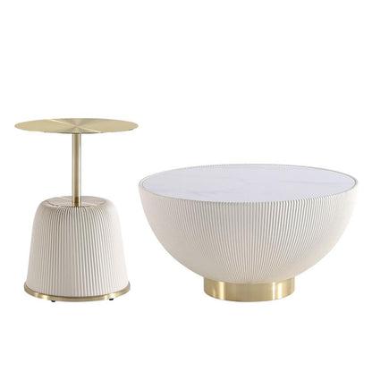 Manhattan Comfort - 2-Piece Anderson Leatherette Coffee Table and End Table 1.0 with Stainless Steel Legs in Cream - 2-AT02-CR veiw 1