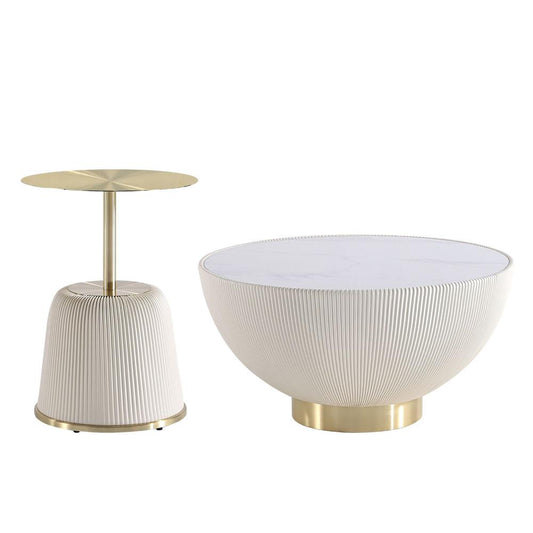 Manhattan Comfort - 2-Piece Anderson Leatherette Coffee Table and End Table 1.0 with Stainless Steel Legs in Cream - 2-AT02-CR veiw 1