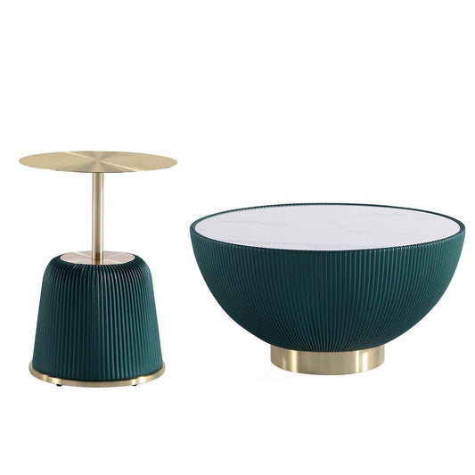 Manhattan Comfort - 2-Piece Anderson Leatherette Coffee Table and End Table 1.0 with Stainless Steel Legs in Green - 2-AT02-GR veiw 1