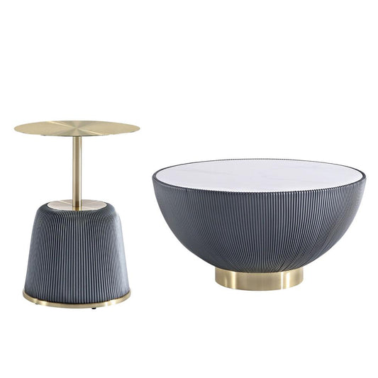 Manhattan Comfort - 2-Piece Anderson Leatherette Coffee Table and End Table 1.0 with Stainless Steel Legs in Grey - 2-AT02-GY veiw 1