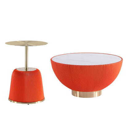 Manhattan Comfort - 2-Piece Anderson Leatherette Coffee Table and End Table 1.0 with Stainless Steel Legs in Orange - 2-AT02-OR veiw 1