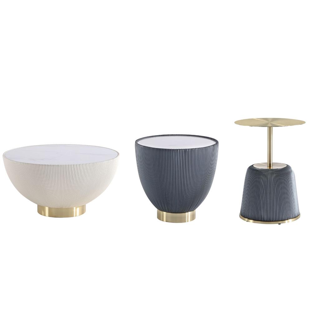 Manhattan Comfort - 3-Piece Anderson Leatherette Coffee Table, End Table 1.0, and End Table 2.0 with Stainless Steel Legs in CreamGrey - 3-AT01-CRGY veiw 1