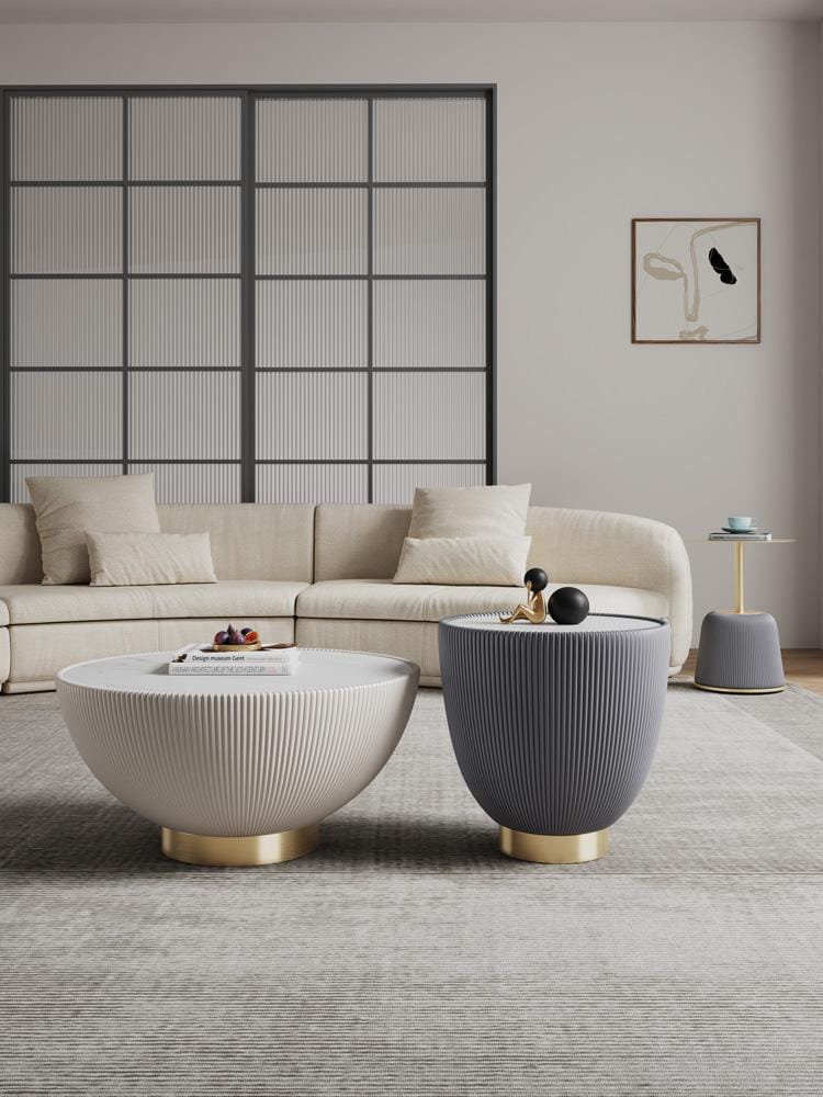 Manhattan Comfort - 3-Piece Anderson Leatherette Coffee Table, End Table 1.0, and End Table 2.0 with Stainless Steel Legs in CreamGrey - 3-AT01-CRGY veiw 11