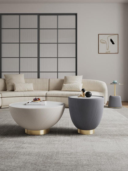 Manhattan Comfort - 3-Piece Anderson Leatherette Coffee Table, End Table 1.0, and End Table 2.0 with Stainless Steel Legs in CreamGrey - 3-AT01-CRGY veiw 11