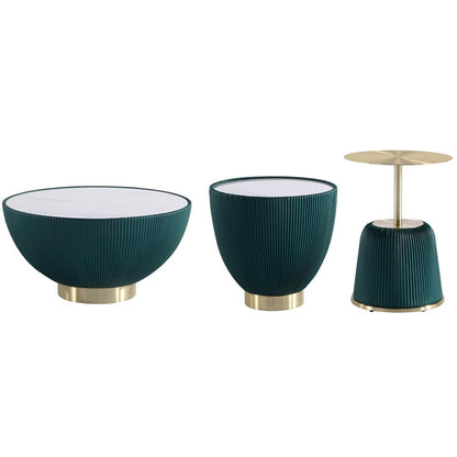 Manhattan Comfort - 3-Piece Anderson Leatherette Coffee Table, End Table 1.0, and End Table 2.0 with Stainless Steel Legs in Green - 3-AT01-GR veiw 1