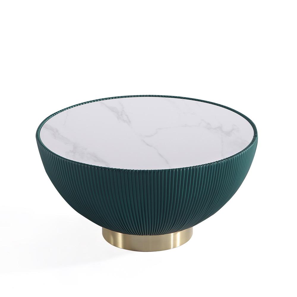 Manhattan Comfort - 3-Piece Anderson Leatherette Coffee Table, End Table 1.0, and End Table 2.0 with Stainless Steel Legs in Green - 3-AT01-GR veiw 2