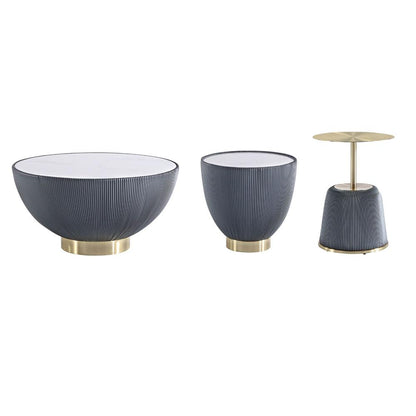 Manhattan Comfort - 3-Piece Anderson Leatherette Coffee Table, End Table 1.0, and End Table 2.0 with Stainless Steel Legs in Grey - 3-AT01-GY veiw 1