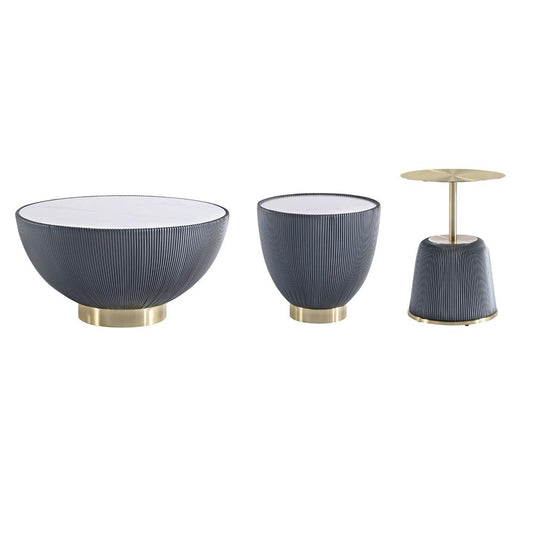 Manhattan Comfort - 3-Piece Anderson Leatherette Coffee Table, End Table 1.0, and End Table 2.0 with Stainless Steel Legs in Grey - 3-AT01-GY veiw 1