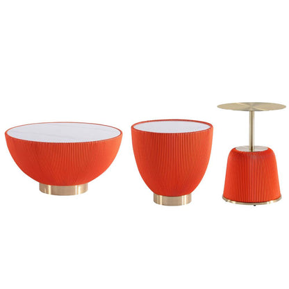 Manhattan Comfort - 3-Piece Anderson Leatherette Coffee Table, End Table 1.0, and End Table 2.0 with Stainless Steel Legs in Orange - 3-AT01-OR veiw 1