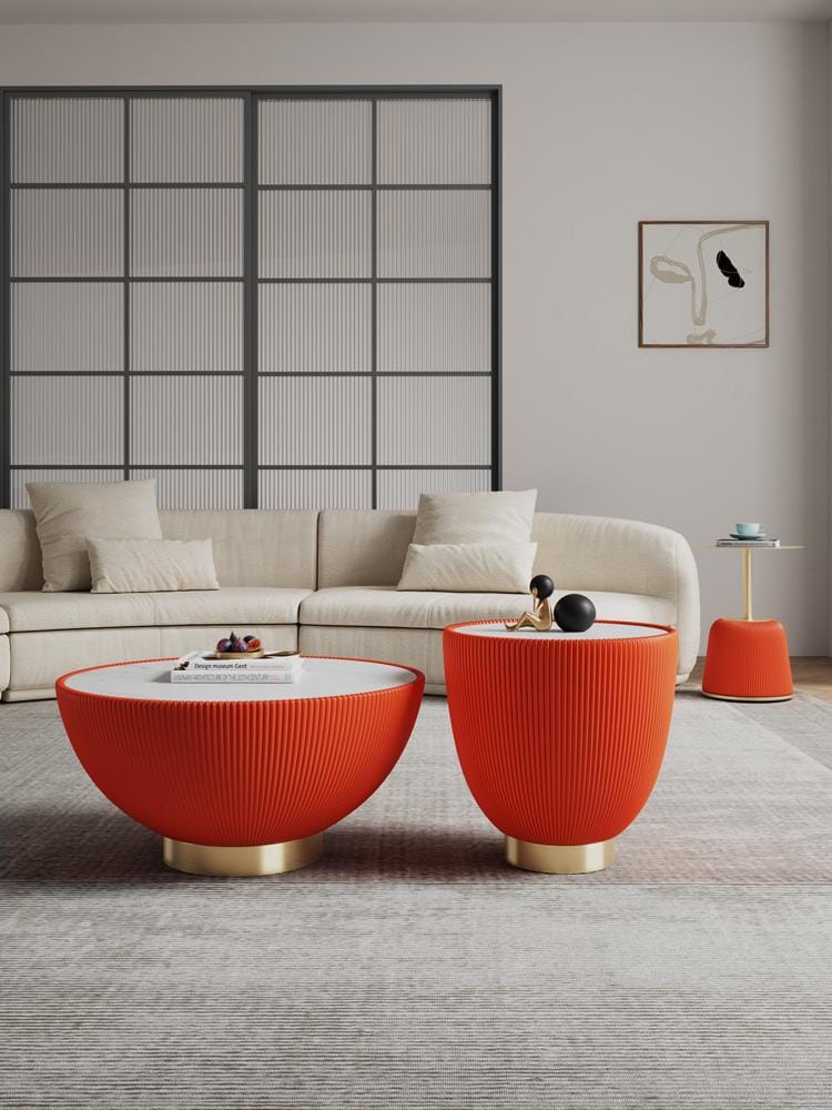 Manhattan Comfort - 3-Piece Anderson Leatherette Coffee Table, End Table 1.0, and End Table 2.0 with Stainless Steel Legs in Orange - 3-AT01-OR veiw 11