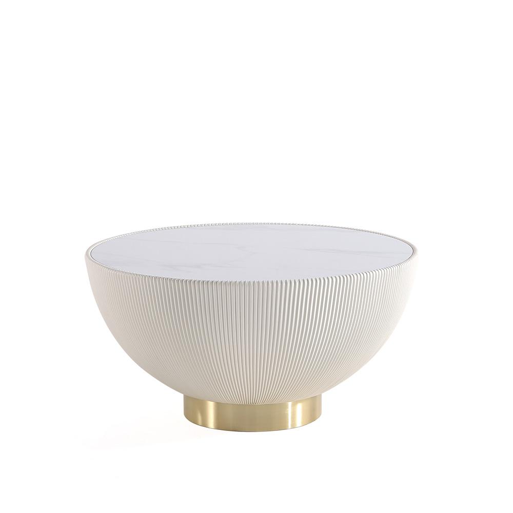Manhattan Comfort - Anderson Leatherette Coffee Table with Stainless Steel Legs in Cream - CT012-CR veiw 1