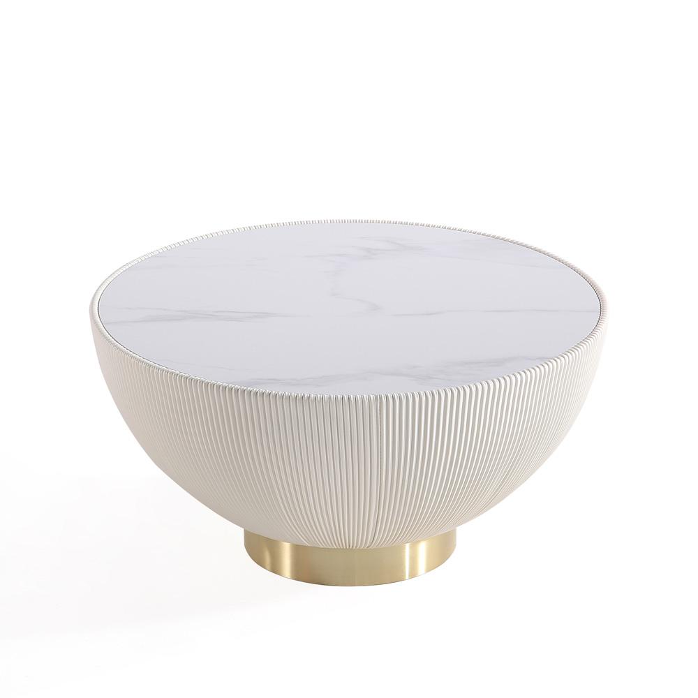Manhattan Comfort - Anderson Leatherette Coffee Table with Stainless Steel Legs in Cream - CT012-CR veiw 3
