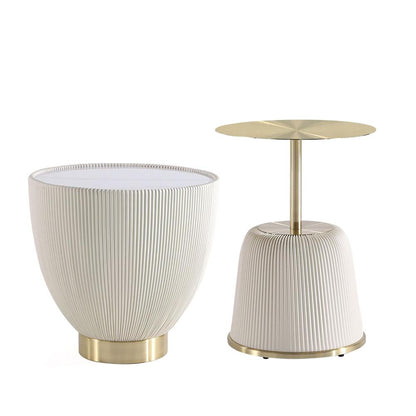 Manhattan Comfort - 2-Piece Anderson Leatherette End Table 1.0 and End Table 2.0 with Stainless Steel Legs in Cream - 2-AT03-CR veiw 1