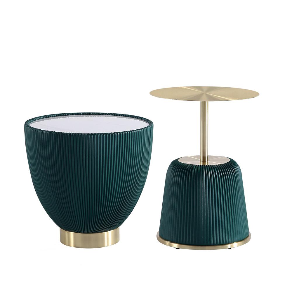 Manhattan Comfort - 2-Piece Anderson Leatherette End Table 1.0 and End Table 2.0 with Stainless Steel Legs in Green - 2-AT03-GR veiw 1