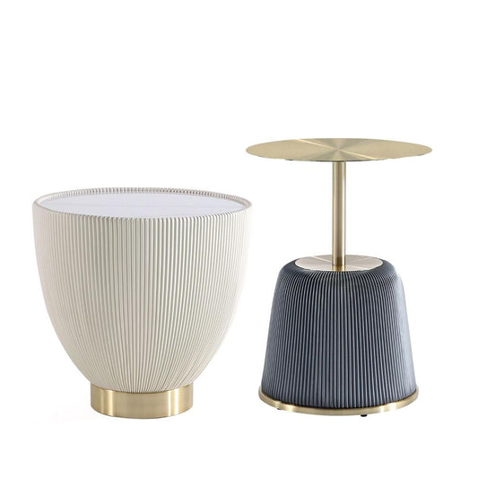Manhattan Comfort - 2-Piece Anderson Leatherette End Table 1.0 and End Table 2.0 with Stainless Steel Legs in GreyCream - 2-AT03-CRGY veiw 1