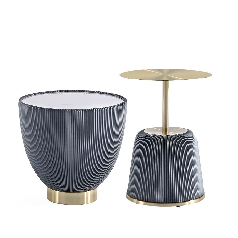 Manhattan Comfort - 2-Piece Anderson Leatherette End Table 1.0 and End Table 2.0 with Stainless Steel Legs in Grey - 2-AT03-GY veiw 1