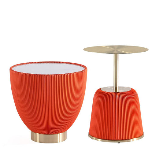 Manhattan Comfort - 2-Piece Anderson Leatherette End Table 1.0 and End Table 2.0 with Stainless Steel Legs in Orange - 2-AT03-OR veiw 1