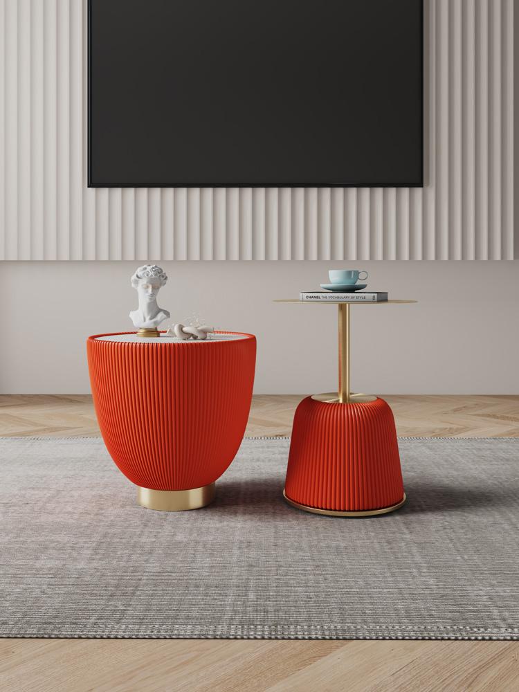 Manhattan Comfort - 2-Piece Anderson Leatherette End Table 1.0 and End Table 2.0 with Stainless Steel Legs in Orange - 2-AT03-OR veiw 10
