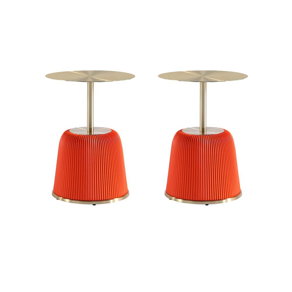 Manhattan Comfort - Anderson 15.75W Leatherette End Table with Stainless Steel Legs in Orange - Set of 2 - 2-ET004-OR veiw 1