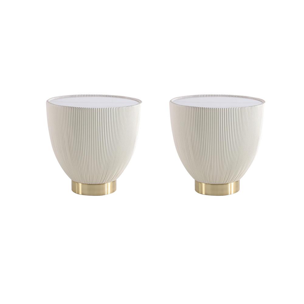 Manhattan Comfort - Anderson Leatherette End Table with Stainless Steel Legs in Cream - Set of 2 - 2-ET005-CR veiw 1