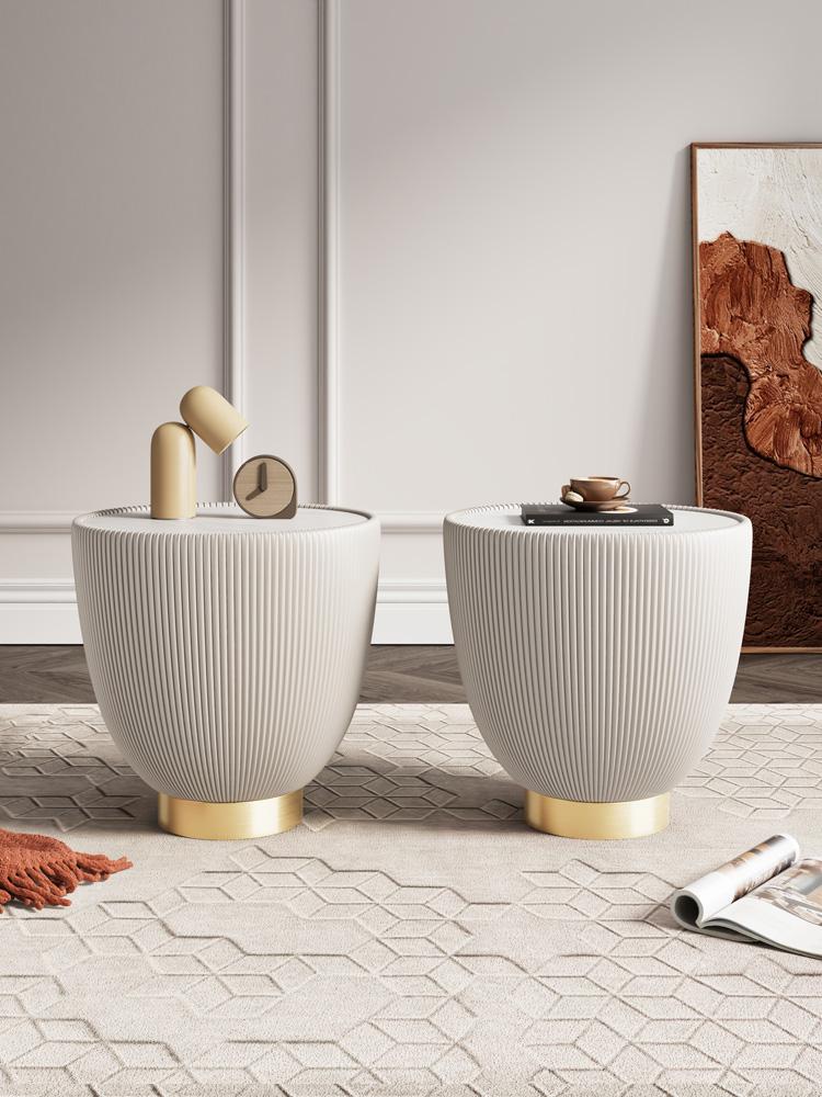 Manhattan Comfort - Anderson Leatherette End Table with Stainless Steel Legs in Cream - Set of 2 - 2-ET005-CR veiw 7